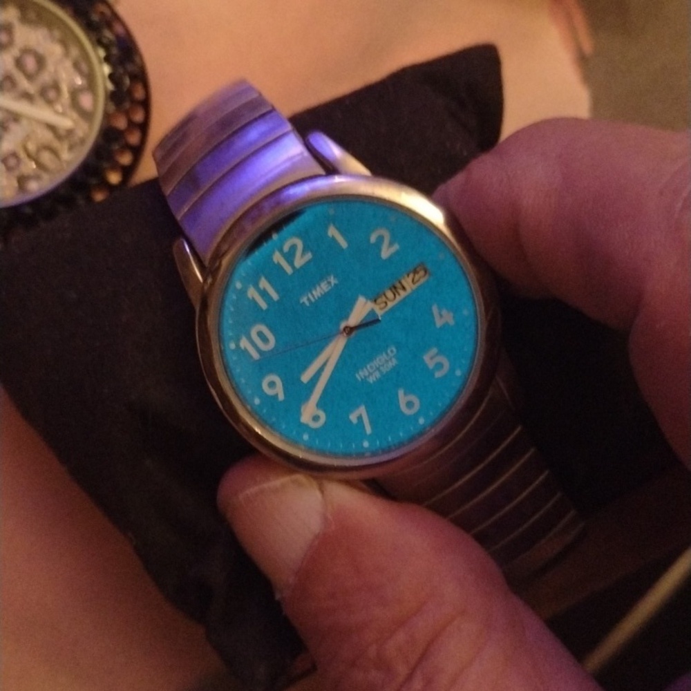 Timex Imdiglo Silver/Blue Stainless Steel Men's Watch w Day/Date